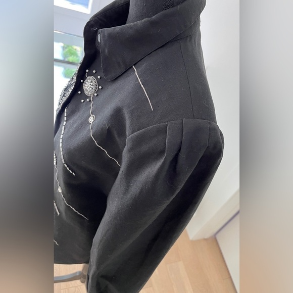 TOP TOPS Vintage Embellished Black Button Front Blouse Sequins Beads 80's Vibes - Picture 10 of 16